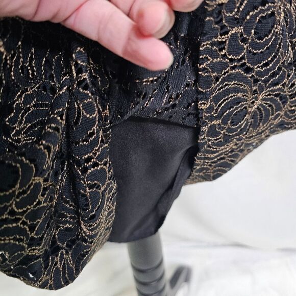 BCBGeneration Black and Gold Lace Bell Sleeve Mini Dress Size XS - Picture 8 of 12